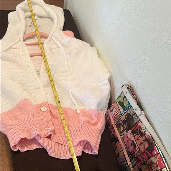 # 0589+ White and Pink Hand Knit Hooded CardiganW/ Polyester Cotton - Picture 7 of 9